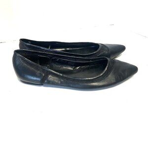 Nine West Black Leather Ballet Flats sz 8 Pointed Toes Mesh Insert Minimalist
